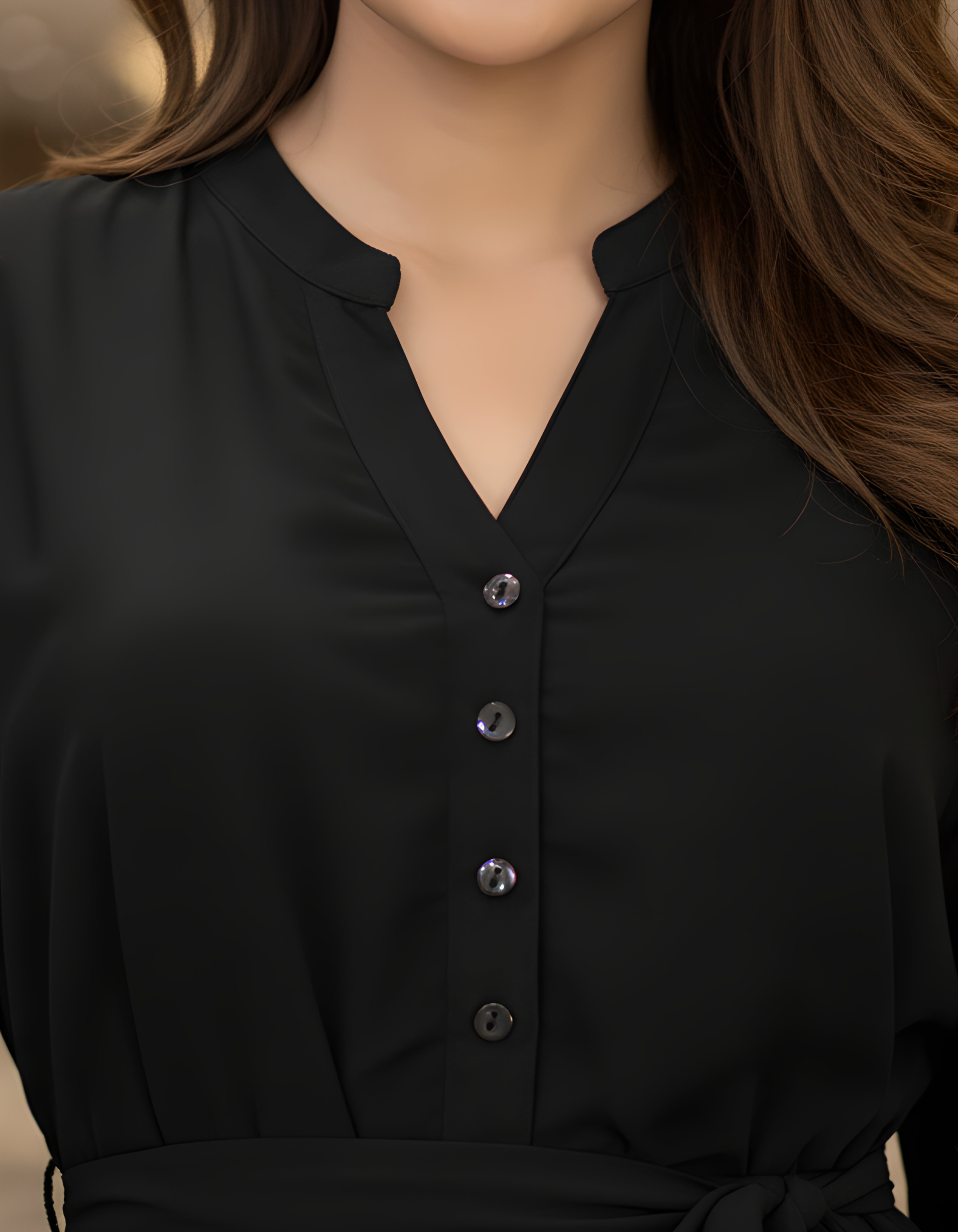 Viigobella Premium Black Georgette Midi Dress with Belt & Full Sleeves