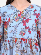 Viigobella Women’s Floral Bell Sleeve Peplum Top – Georgette Fabric