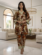 Premium Marble Print Kasturi Silk Co-ord Set with Contrast Detailing – Viigobella