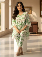 Green Abstract Print Kaftan Co-ord Set for Women