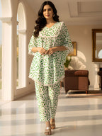 Green Abstract Print Kaftan Co-ord Set for Women