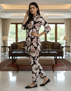 Women’s Black Floral Printed Co-ord Set – Vertigen Fabric