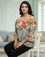 Floral Off-Shoulder Layered Georgette Top | Trendy Western Wear | Viigobella