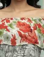Floral Off-Shoulder Layered Georgette Top | Trendy Western Wear | Viigobella