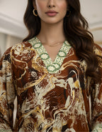 Premium Marble Print Kasturi Silk Co-ord Set with Contrast Detailing – Viigobella