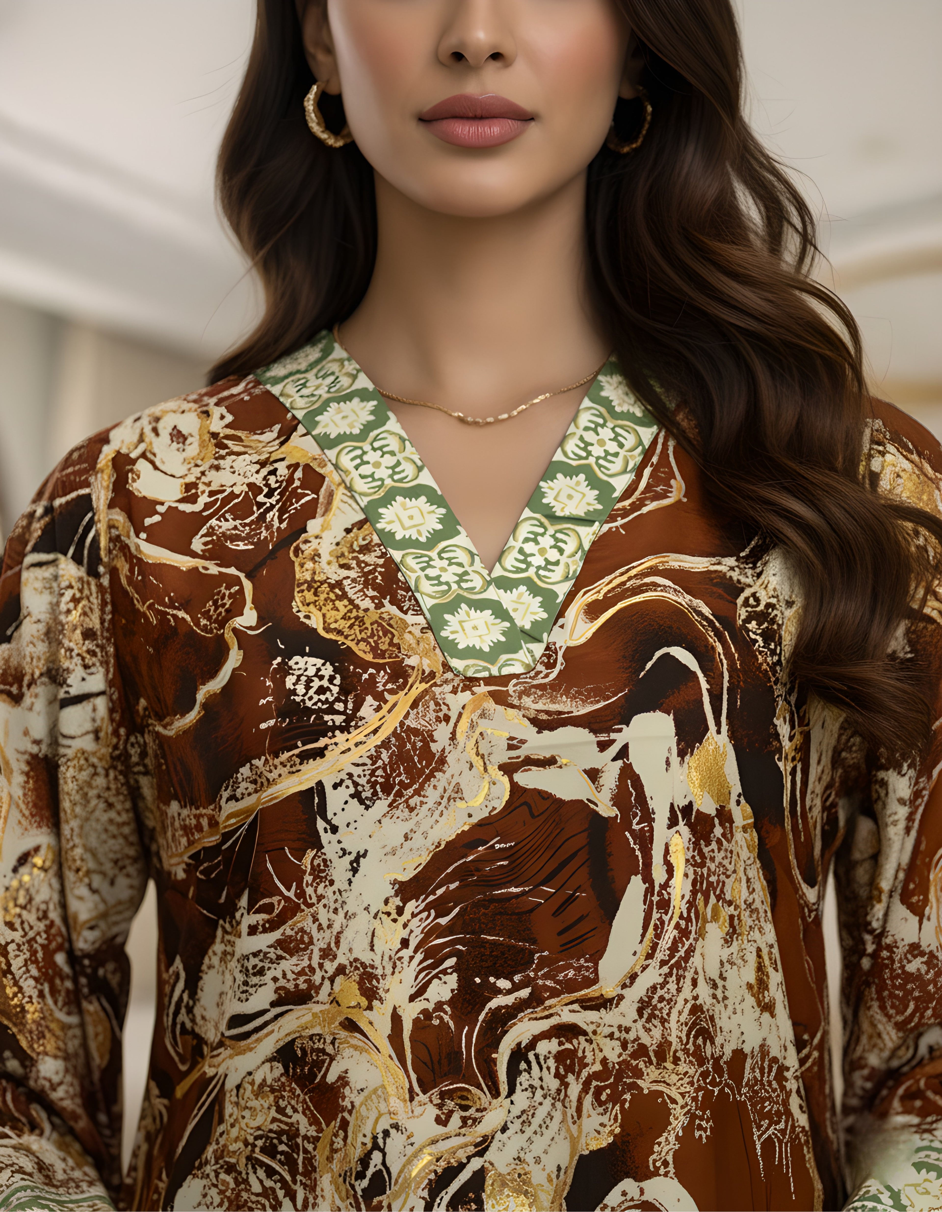 Premium Marble Print Kasturi Silk Co-ord Set with Contrast Detailing – Viigobella