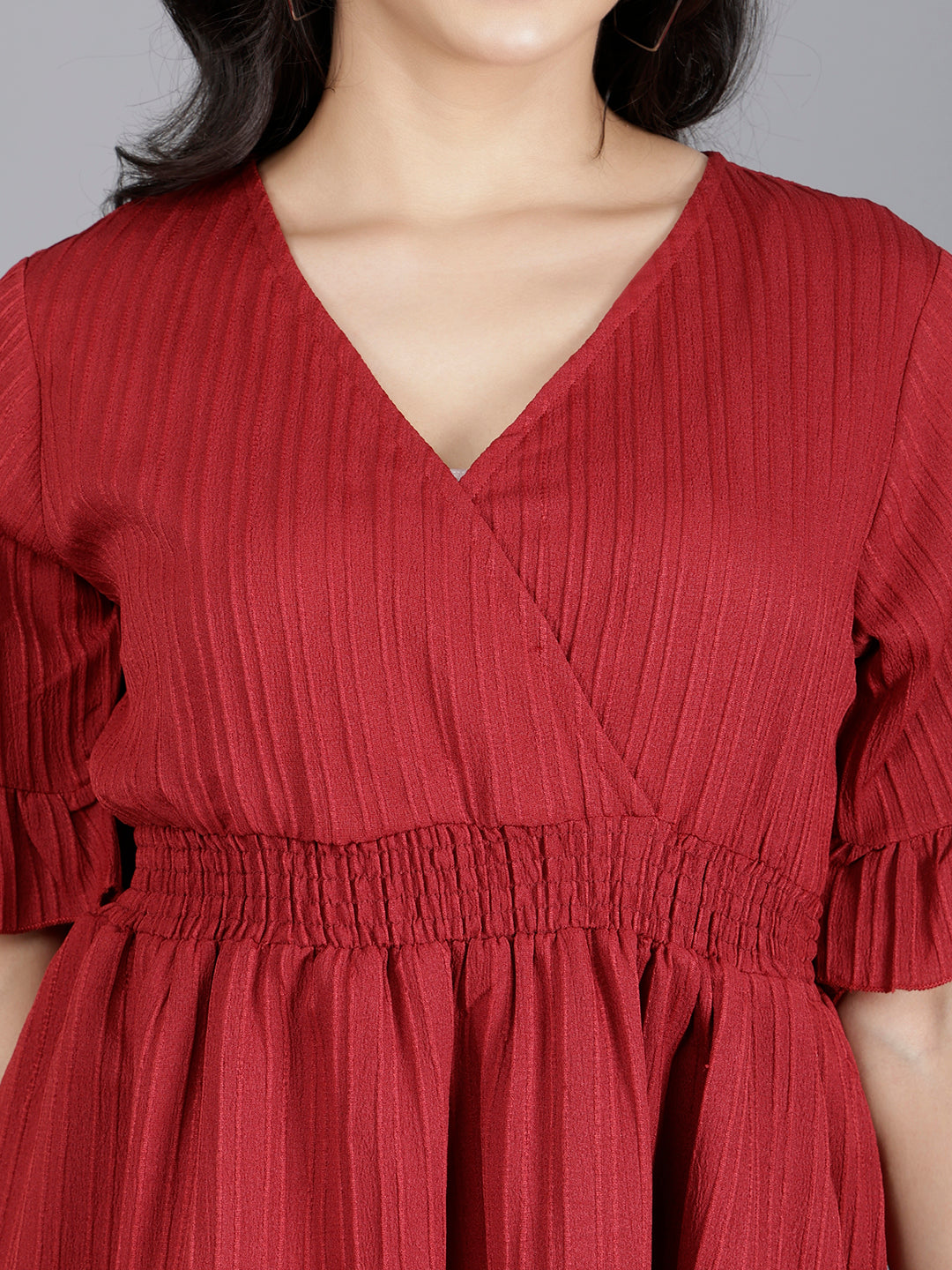 Viigobella Women’s Wrap Midi Dress in Maroon Sugarcane Fabric