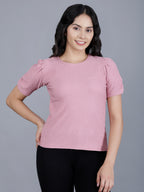 Viigobella Women’s Puff Sleeve Top in Pink Cotton Fabric