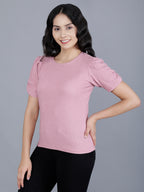 Viigobella Women’s Puff Sleeve Top in Pink Cotton Fabric
