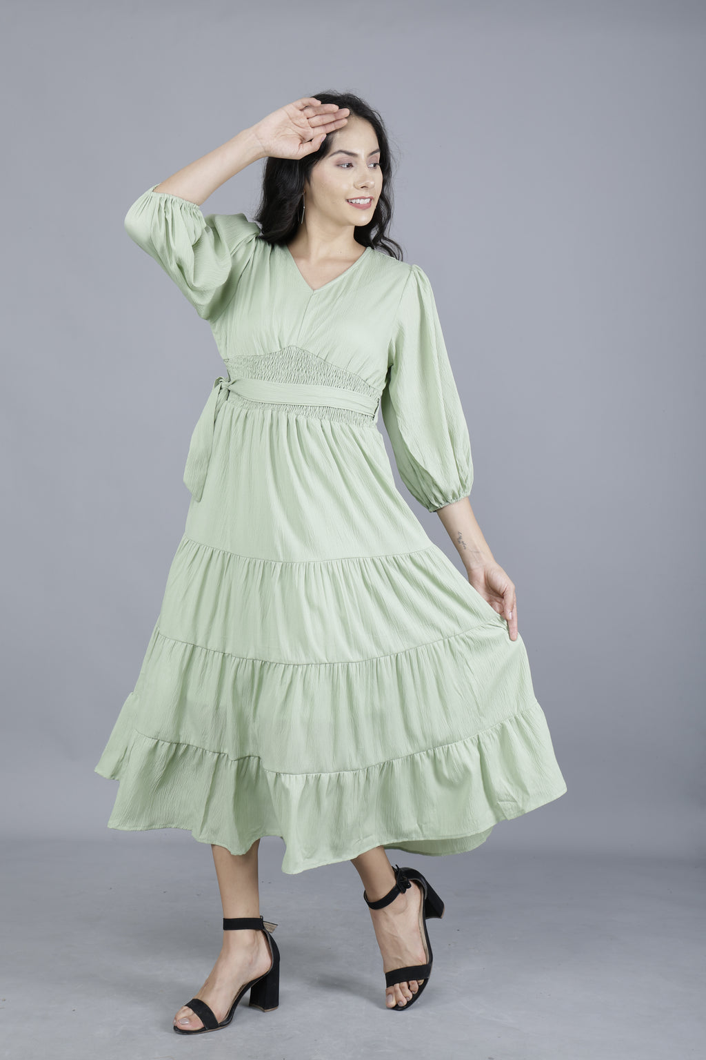 Women’s Tiered Midi Dress in Delta Fabric | Manufacturer & Exporter