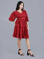 Viigobella Women’s Delta Fabric Tiered Short Dress with Waist Tie-Up – Export Quality