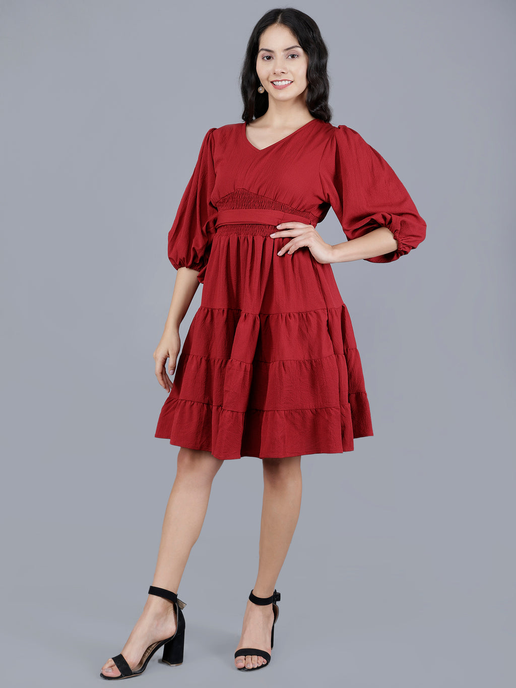 Viigobella Women’s Delta Fabric Tiered Short Dress with Waist Tie-Up – Export Quality