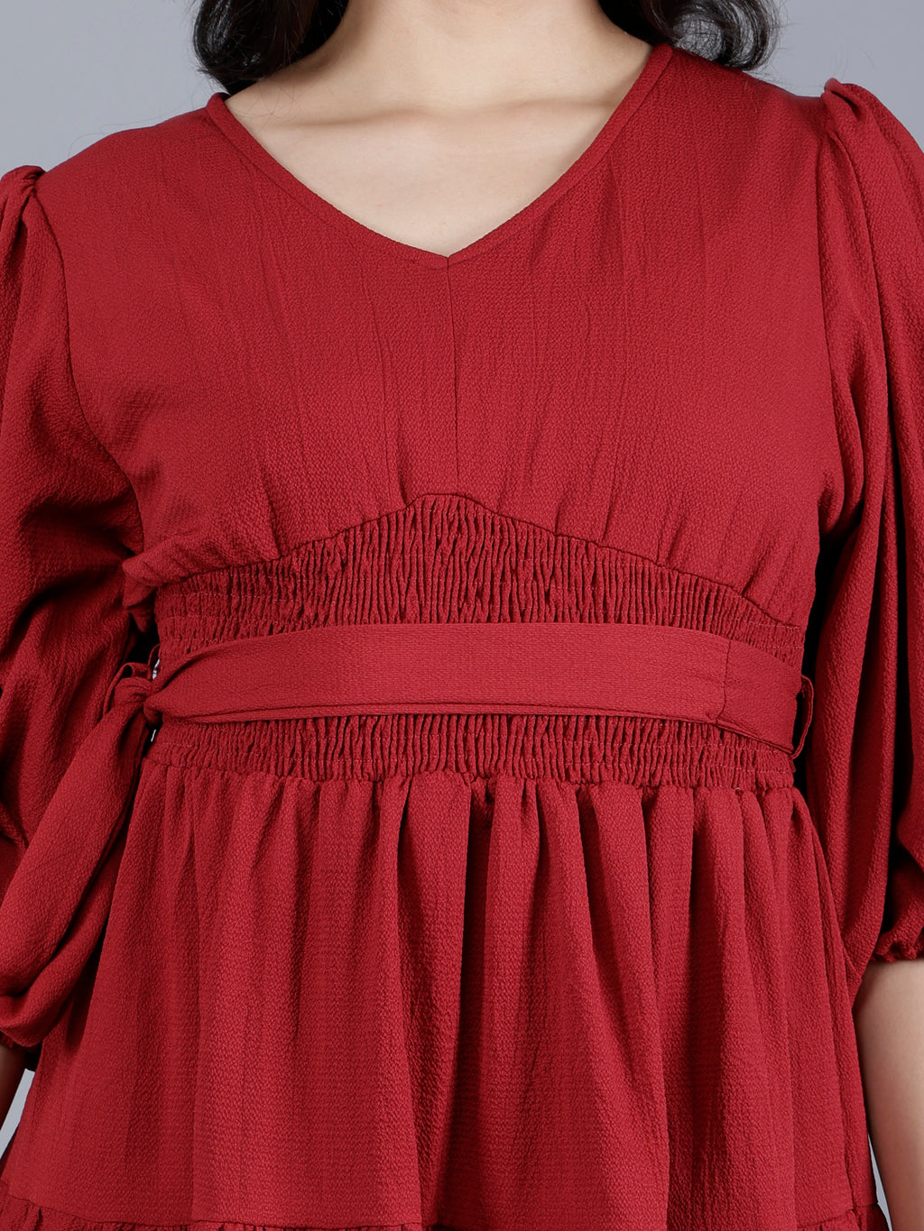 Viigobella Women’s Delta Fabric Tiered Short Dress with Waist Tie-Up – Export Quality