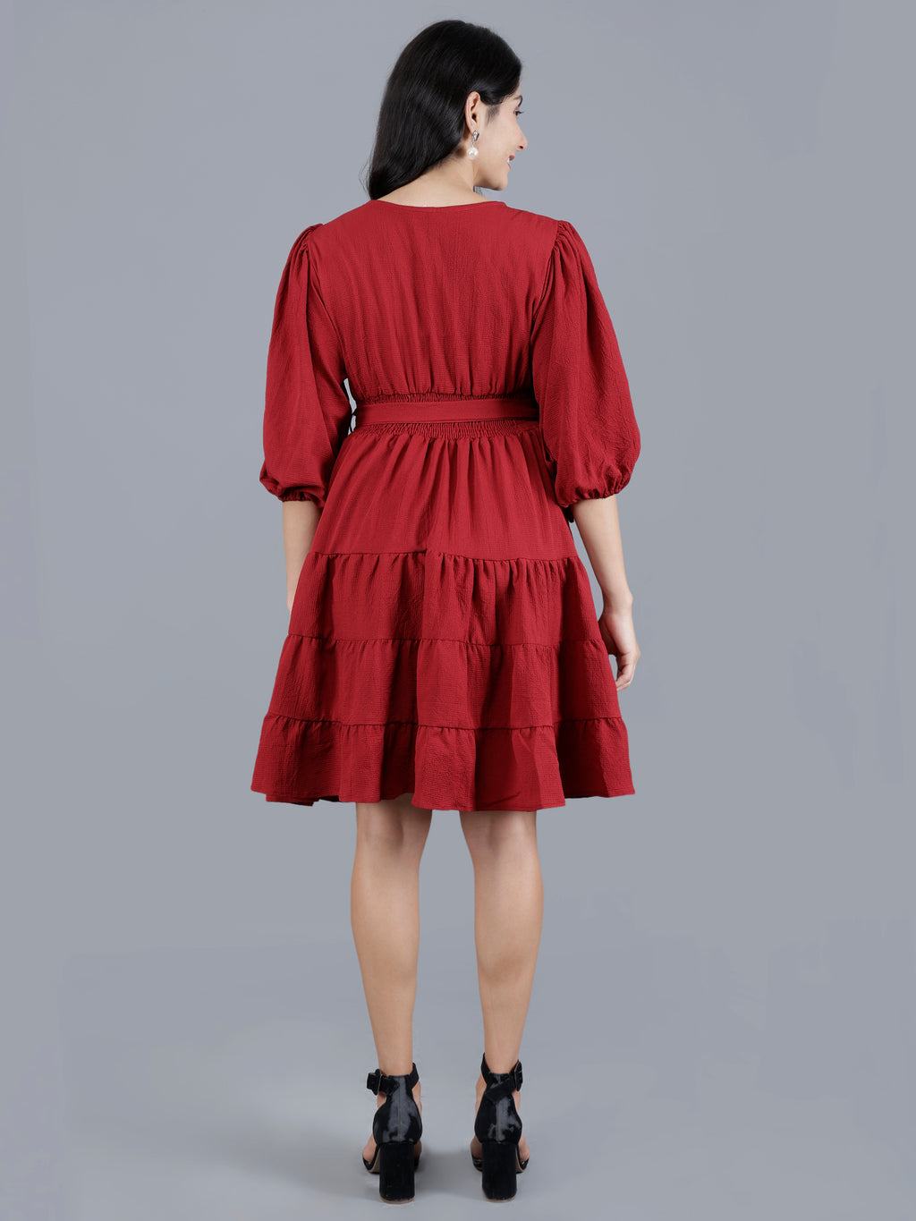 Viigobella Women’s Delta Fabric Tiered Short Dress with Waist Tie-Up – Export Quality