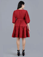 Viigobella Women’s Delta Fabric Tiered Short Dress with Waist Tie-Up – Export Quality