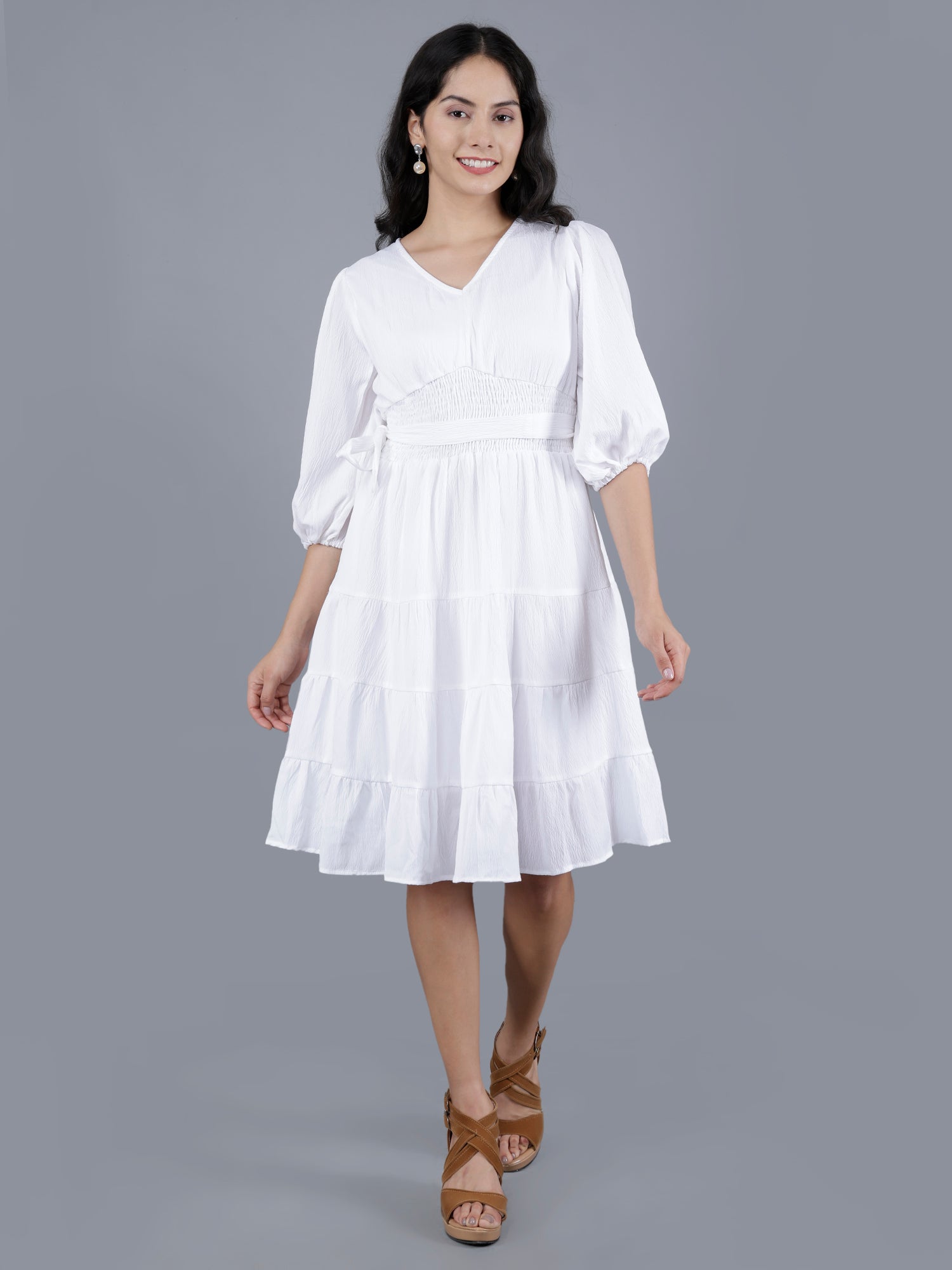 Viigobella Women’s Delta Fabric Tiered Short Dress with Smocked Waist – Export Quality