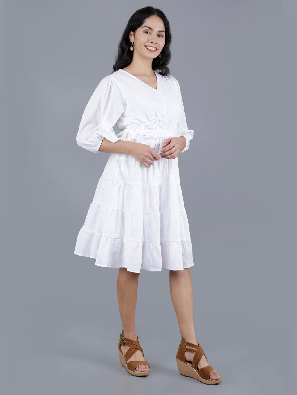 Viigobella Women’s Delta Fabric Tiered Short Dress with Smocked Waist – Export Quality