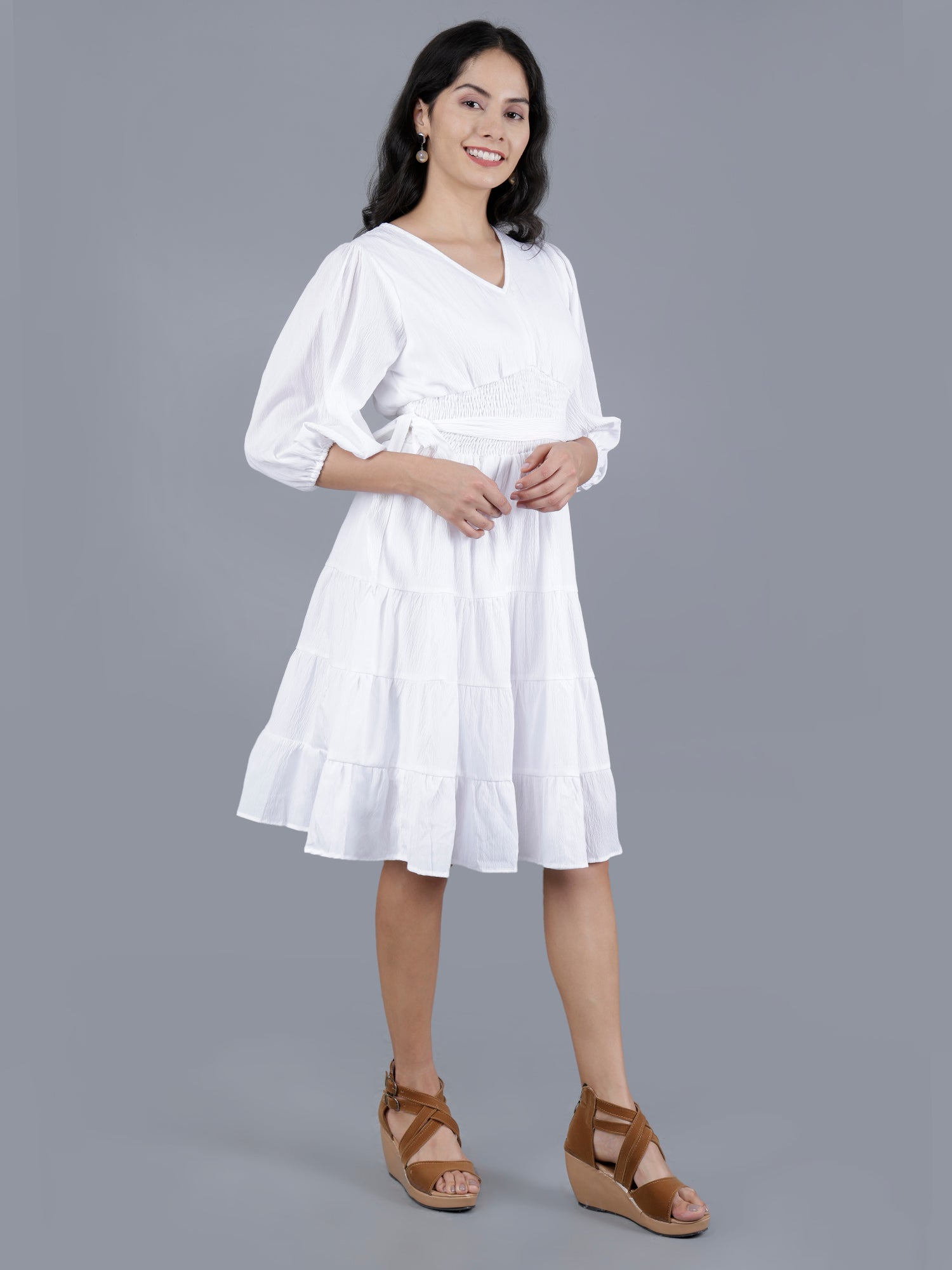 Viigobella Women’s Delta Fabric Tiered Short Dress with Smocked Waist – Export Quality