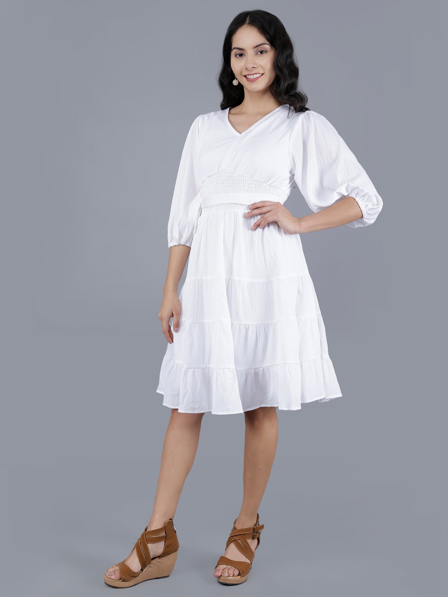 Viigobella Women’s Delta Fabric Tiered Short Dress with Smocked Waist – Export Quality