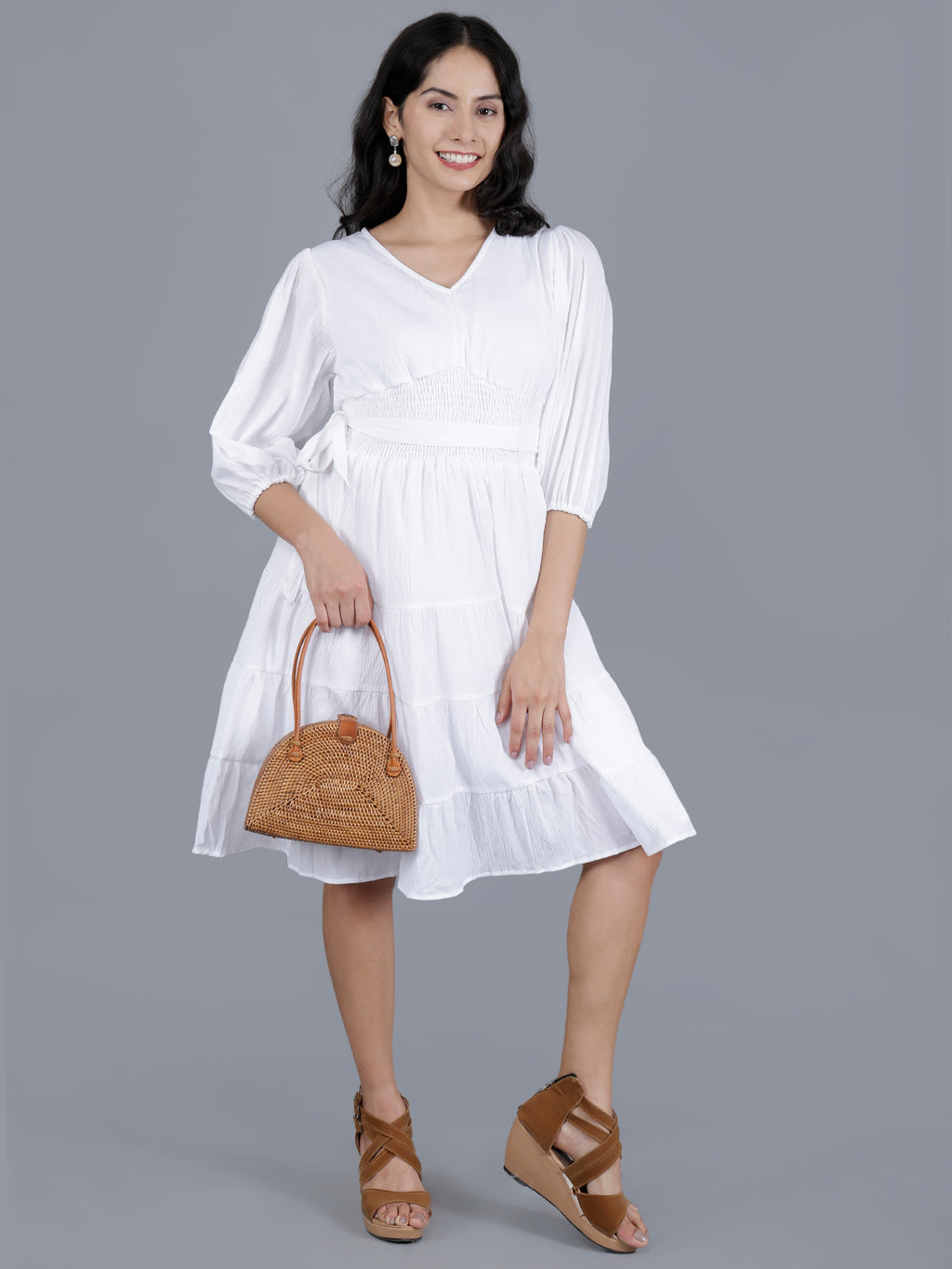 Viigobella Women’s Delta Fabric Tiered Short Dress with Smocked Waist – Export Quality