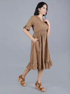 Viigobella Women’s Wrap Midi Dress in Brown Sugarcane Fabric | Manufacturer & Exporter