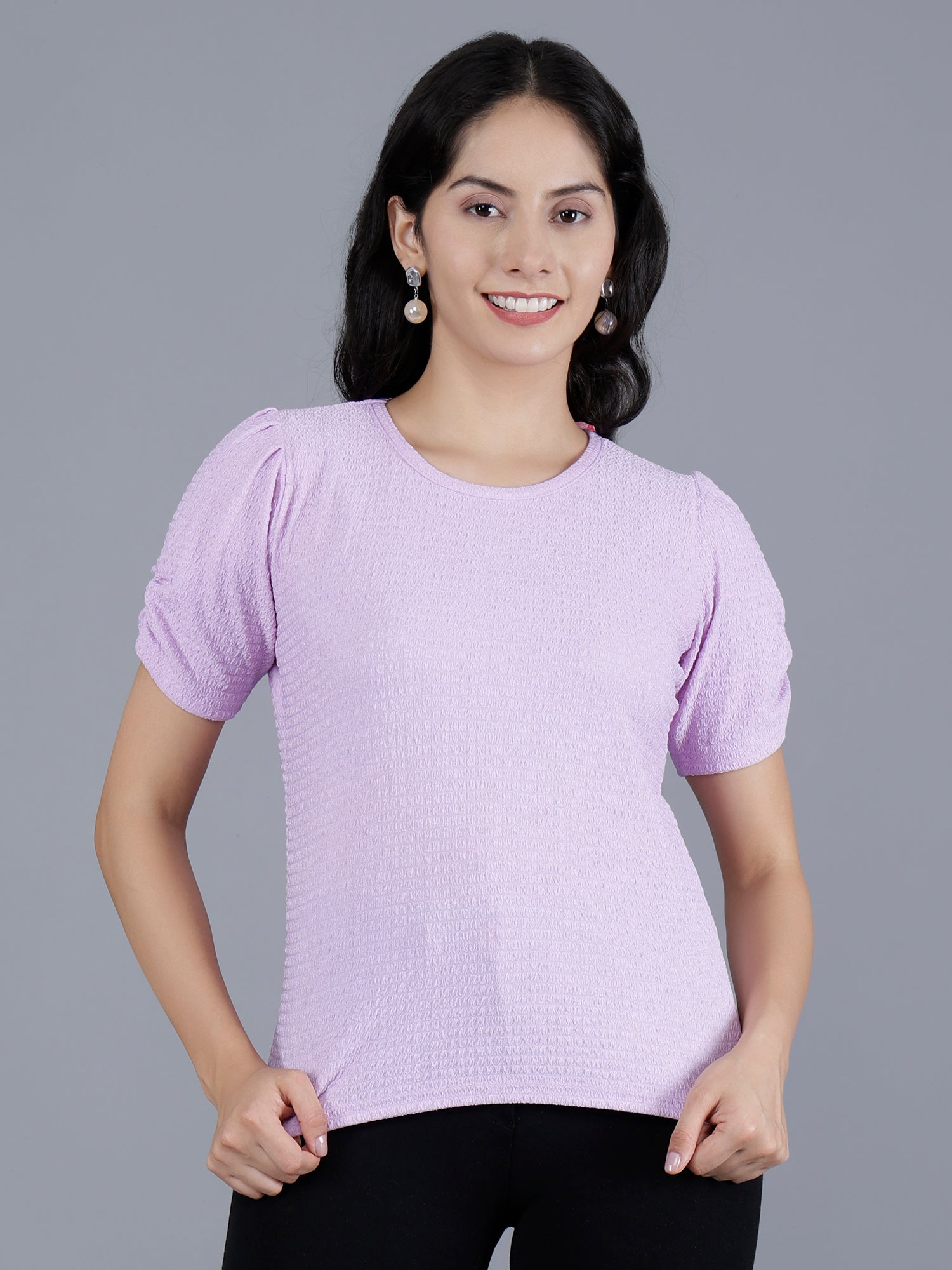 Viigobella Women’s Puff Sleeve Top in Lavender Cotton Fabric