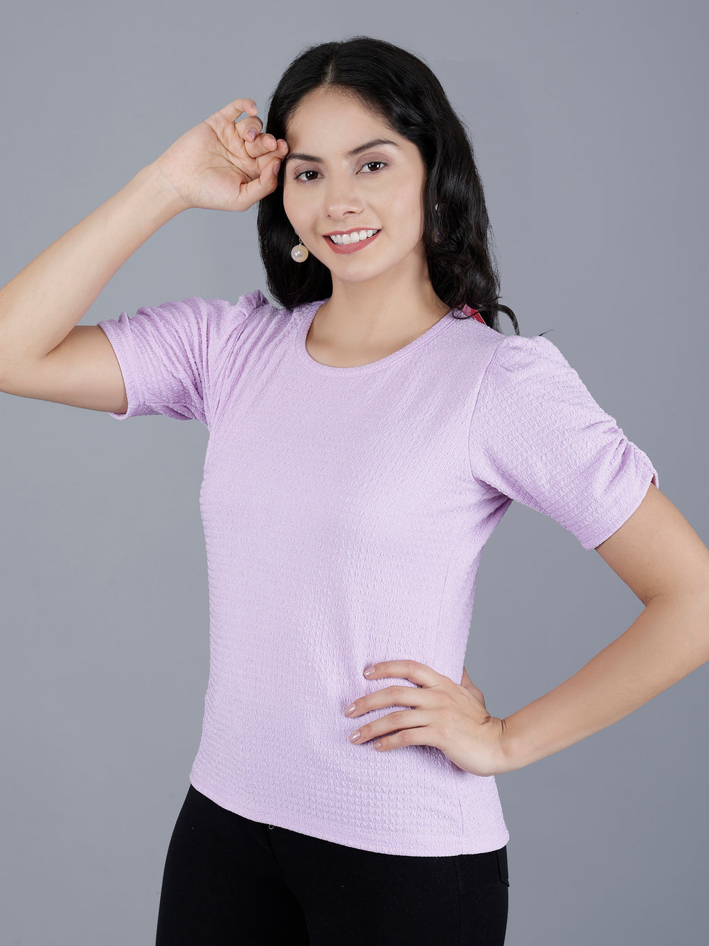 Viigobella Women’s Puff Sleeve Top in Lavender Cotton Fabric