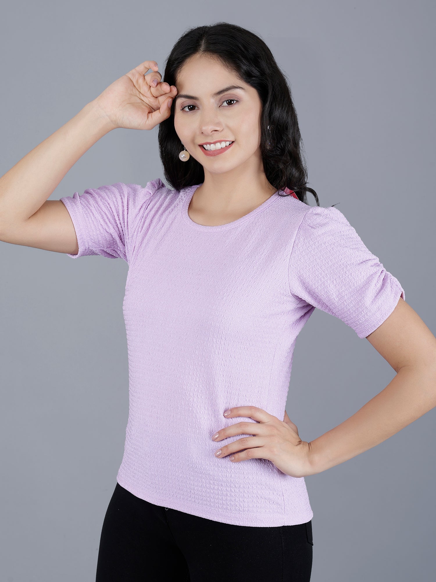 Viigobella Women’s Puff Sleeve Top in Lavender Cotton Fabric