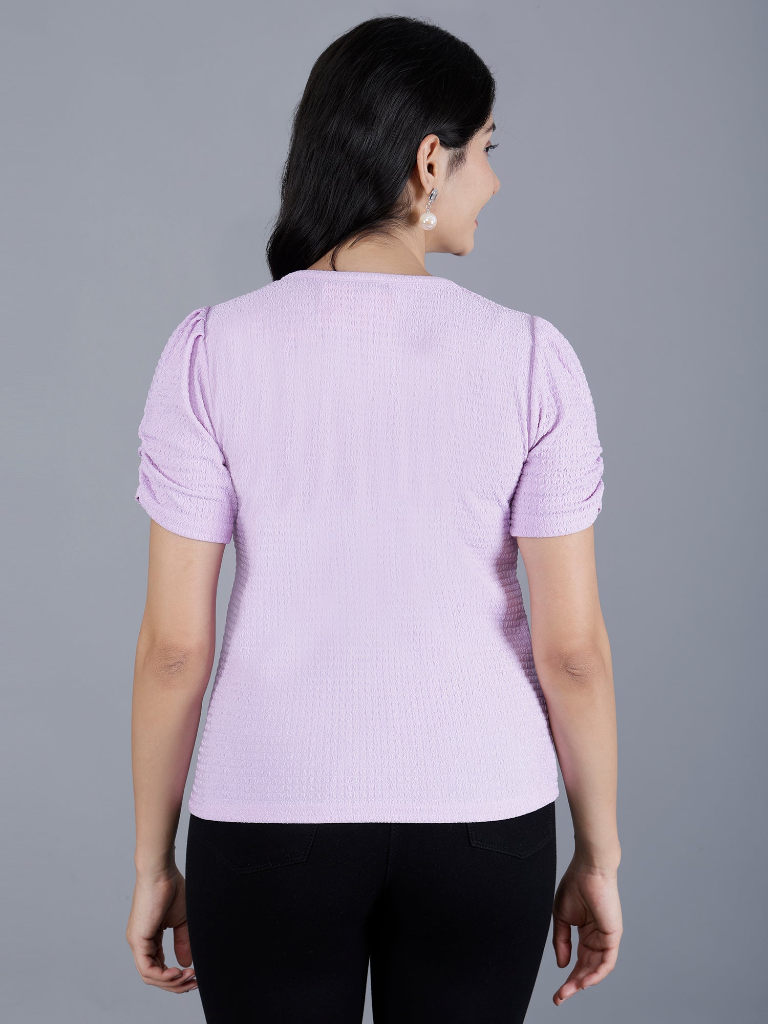 Viigobella Women’s Puff Sleeve Top in Lavender Cotton Fabric