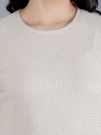 Viigobella Women’s Textured Short Sleeve Top in Beige Cotton Fabric