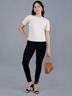 Viigobella Women’s Textured Short Sleeve Top in Light Beige Cotton Fabric