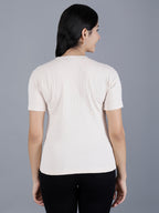 Viigobella Women’s Textured Short Sleeve Top in Light Beige Cotton Fabric