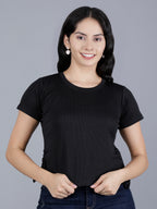 Viigobella Women’s Ribbed Crop Top in Black Rib Fabric