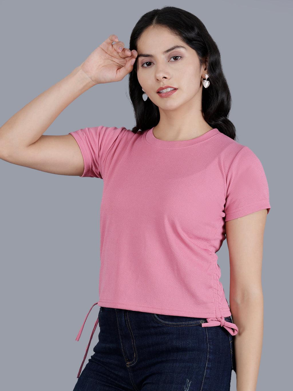 Viigobella Women’s Ribbed Crop Top in Rose Pink Rib Fabric