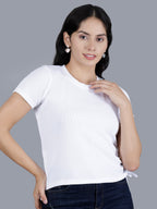 Viigobella Women’s Ribbed Crop Top in White Rib Fabric