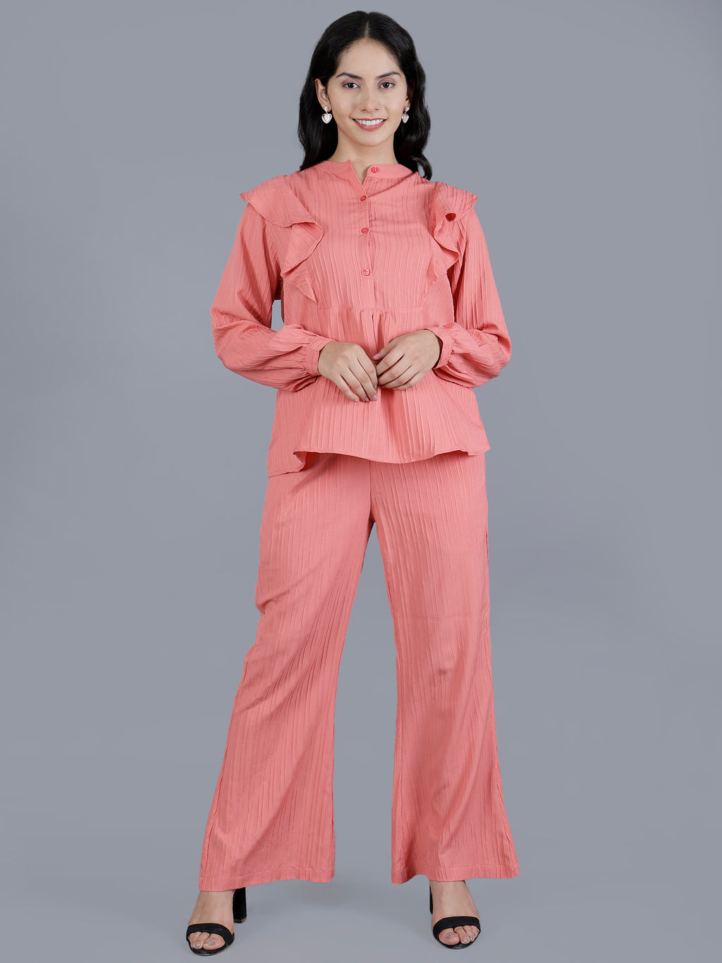 Viigobella Textured Sugarcane Ruffle Top & Pant Co-Ord Set