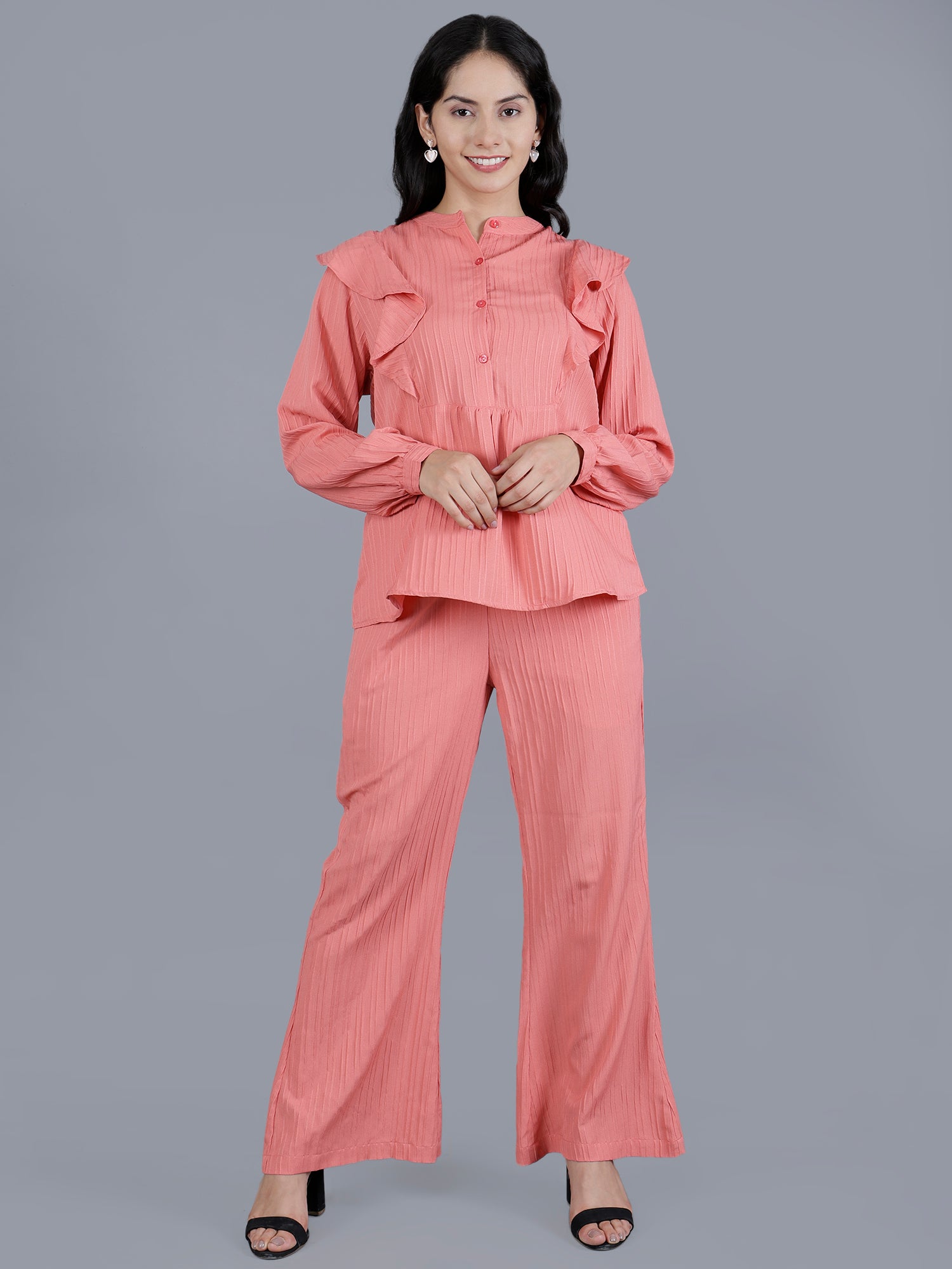 Viigobella Textured Sugarcane Ruffle Top & Pant Co-Ord Set