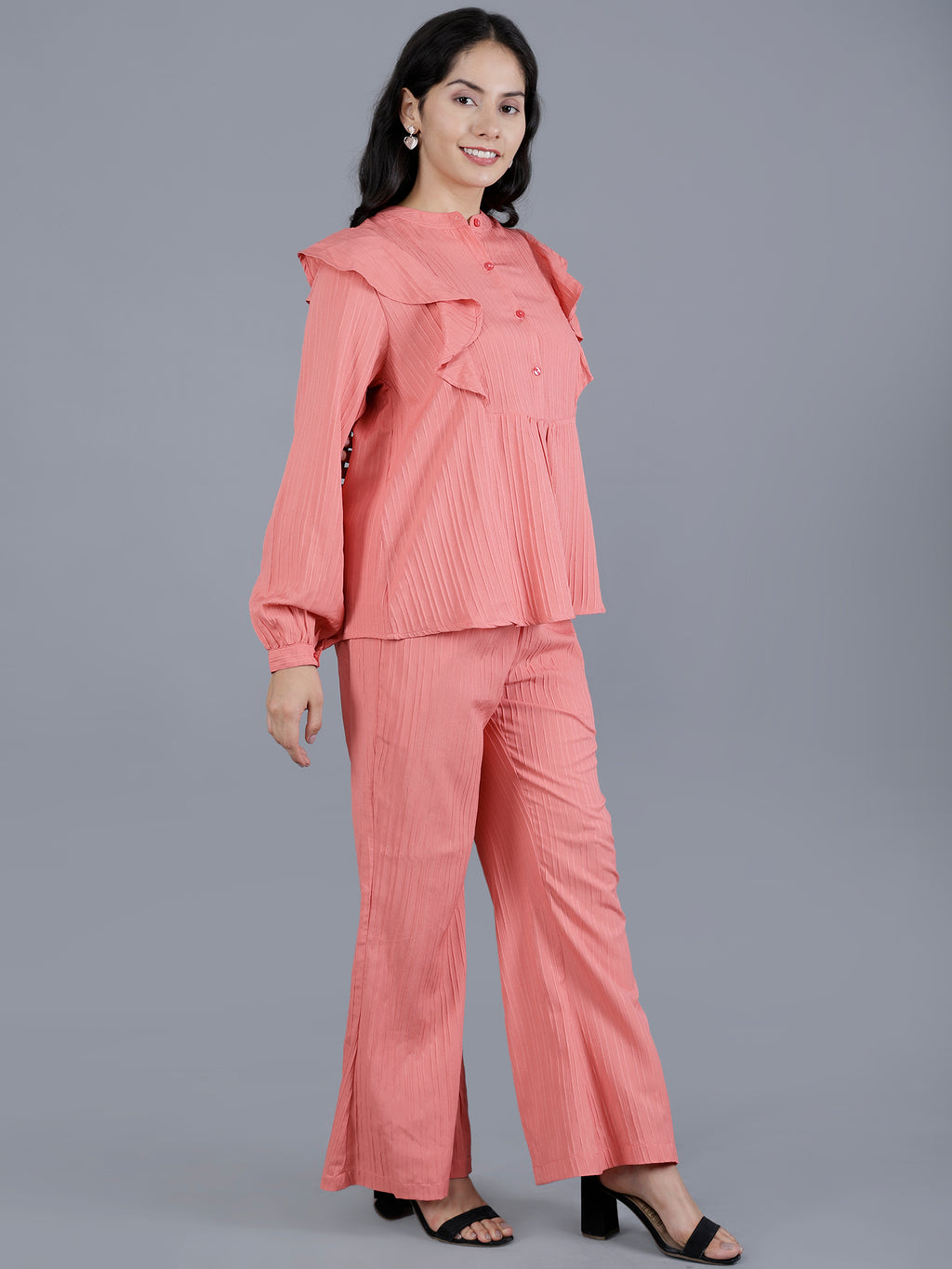 Viigobella Textured Sugarcane Ruffle Top & Pant Co-Ord Set