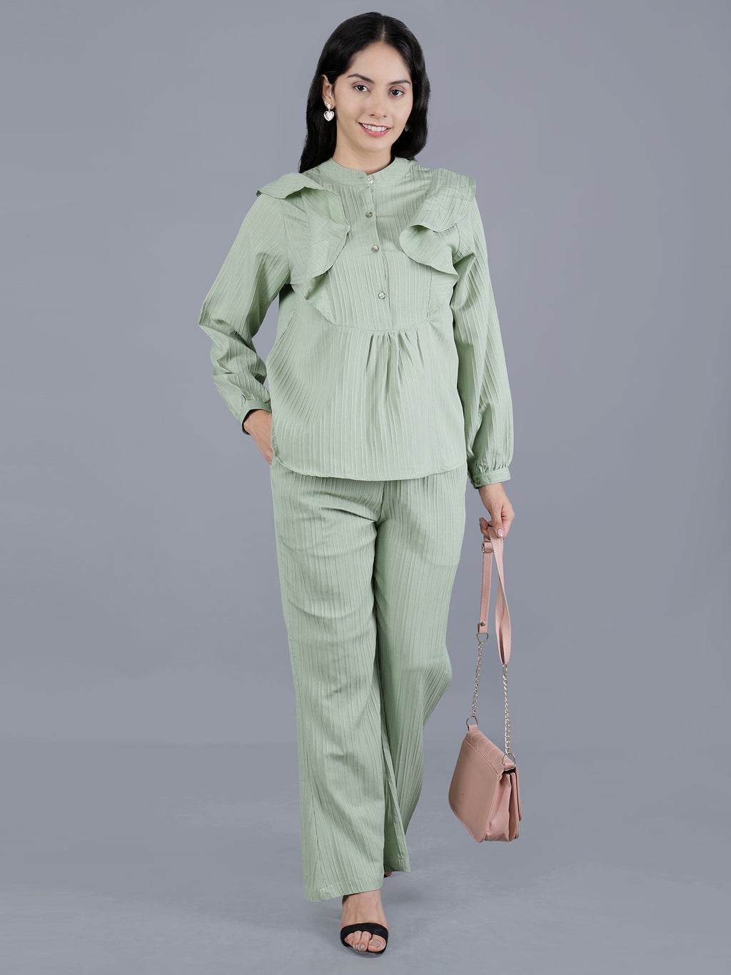Viigobella Textured Sugarcane Ruffle Detail Top & Pant Co-Ord Set