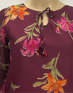 Floral Print Georgette Top with Bell Sleeves & Tie-Neck | Viigobella