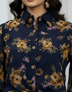 Premium Navy Floral Georgette Shirt & Layered Skirt Co-ord Set