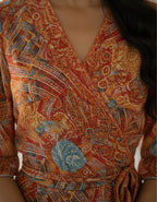 Viigobella Orange Abstract Printed Kasturi Silk Wrap Dress