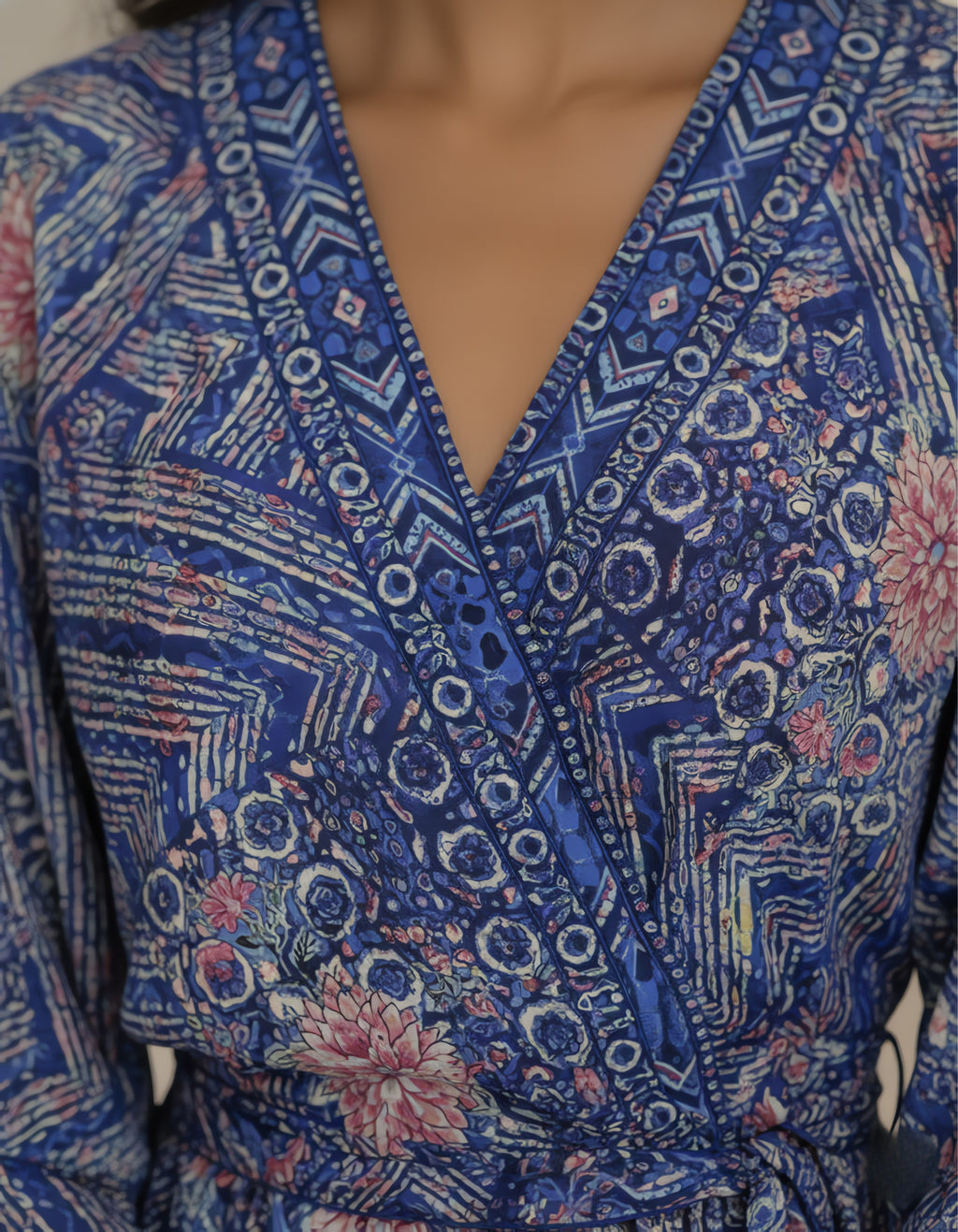 Viigobella Blue Abstract Printed Kasturi Silk Wrap Dress