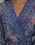 Viigobella Blue Abstract Printed Kasturi Silk Wrap Dress