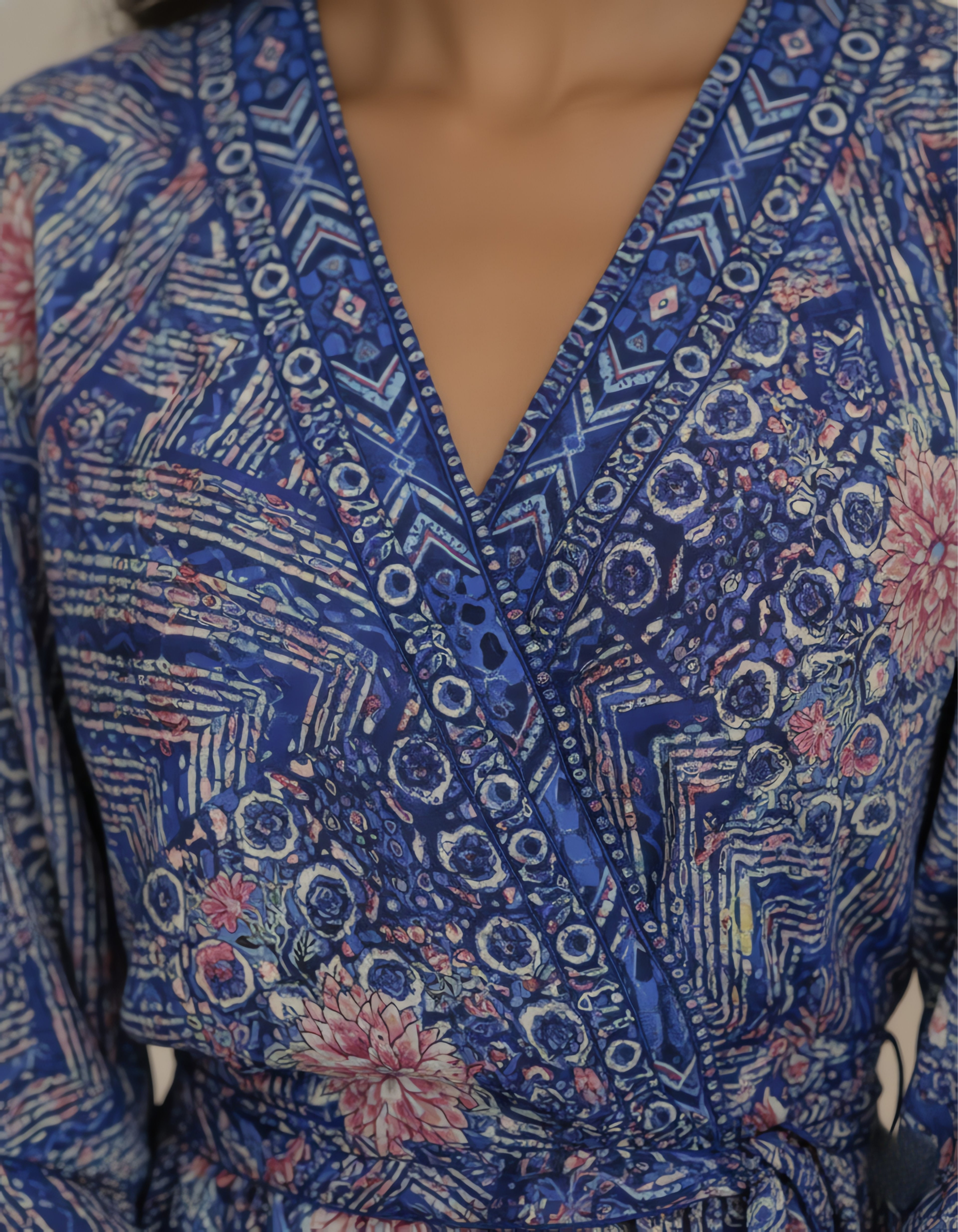 Viigobella Blue Abstract Printed Kasturi Silk Wrap Dress