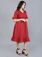Viigobella Women’s Wrap Midi Dress in Maroon Sugarcane Fabric