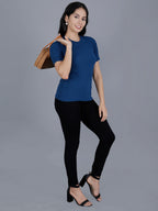 Viigobella Women’s Textured Short Sleeve Top in Navy Blue Cotton Fabric