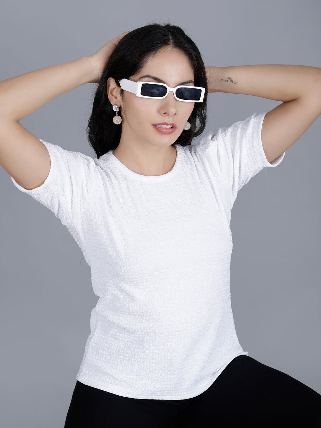 Viigobella Women’s Puff Sleeve Top in White Cotton Fabric