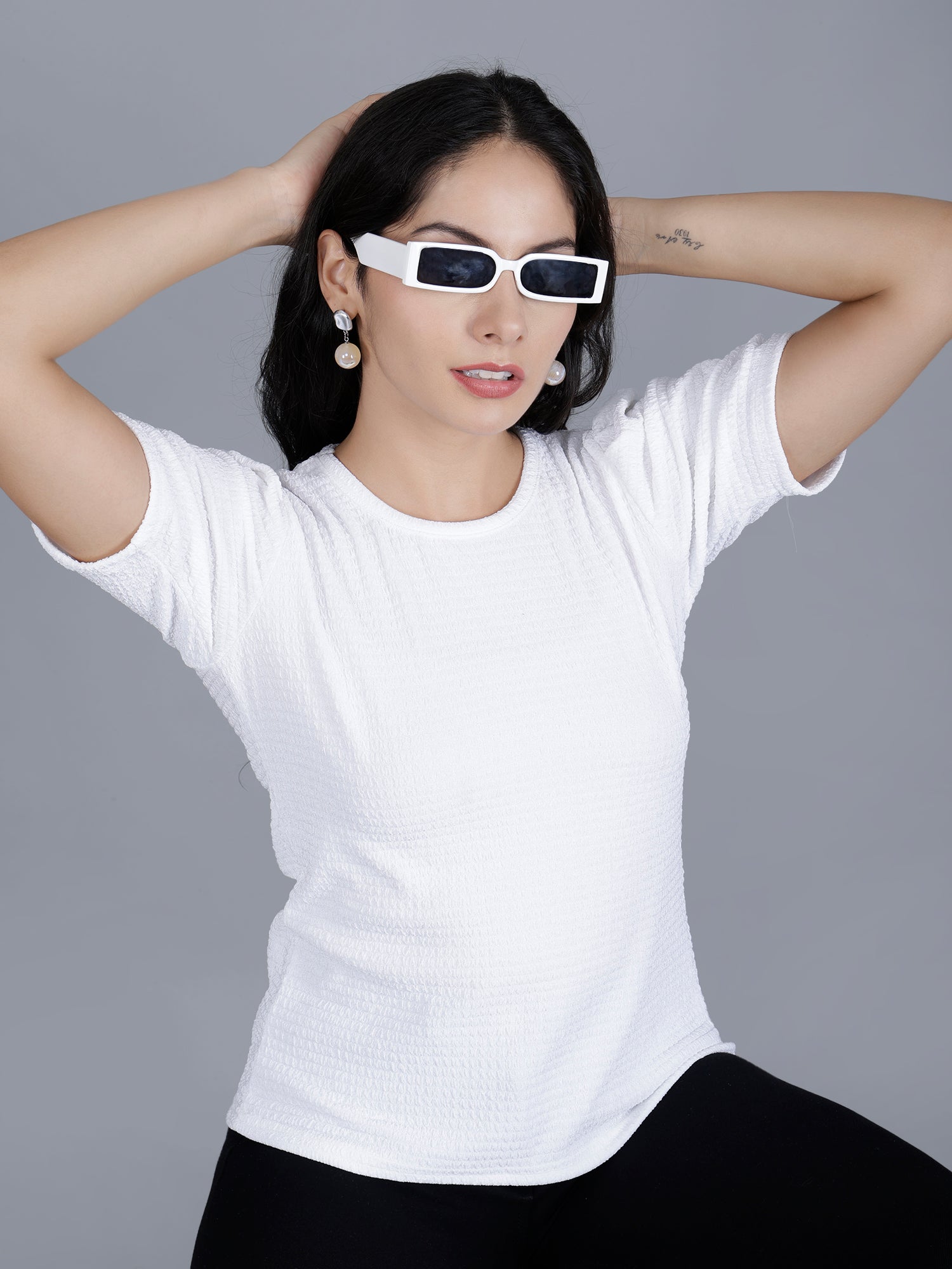 Viigobella Women’s Puff Sleeve Top in White Cotton Fabric