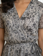 Grey Abstract Printed Georgette Short Wrap Dress – Viigobella